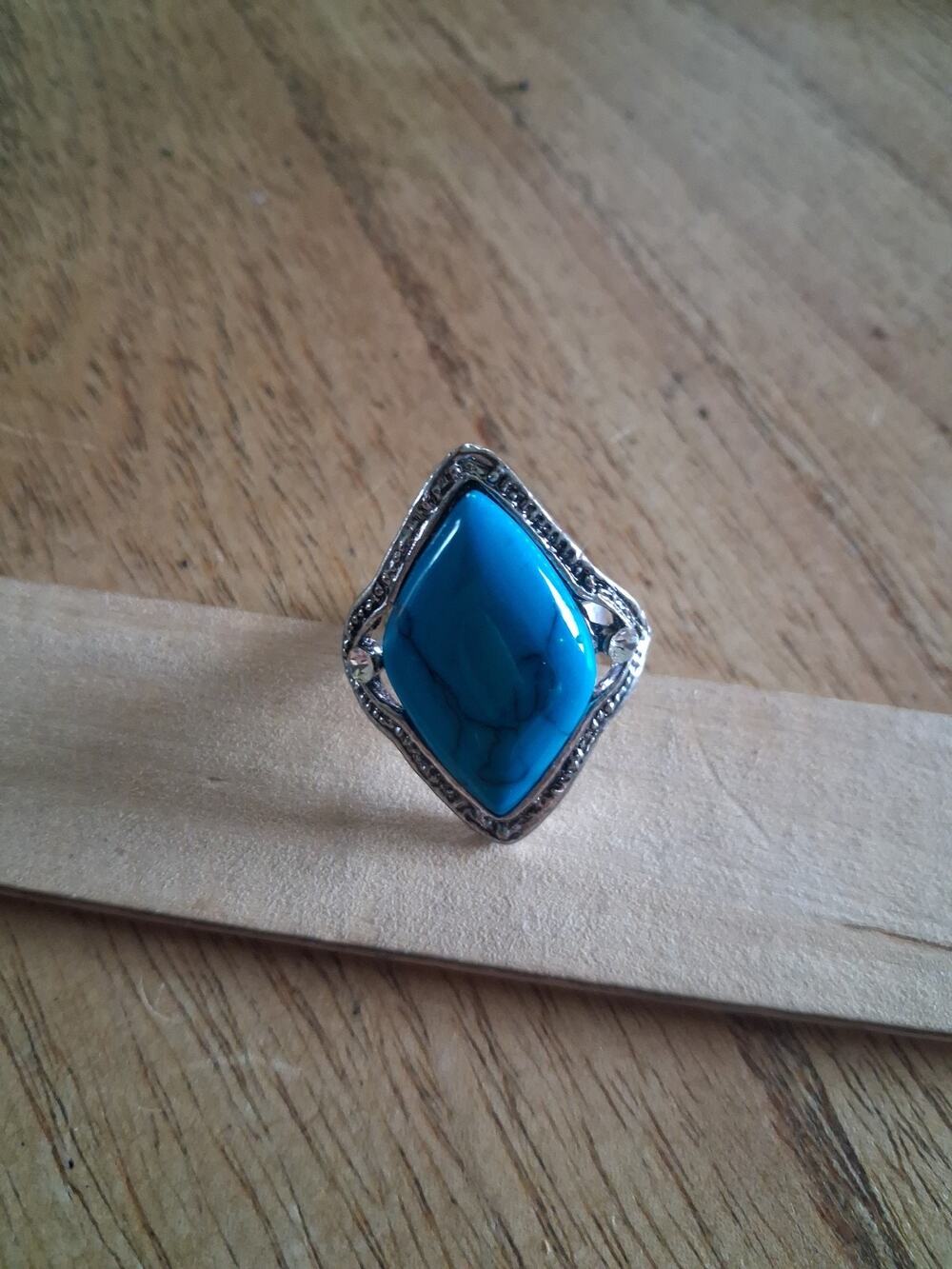 Vintage bohemian faux turquoise cocktail ring adjustable.
